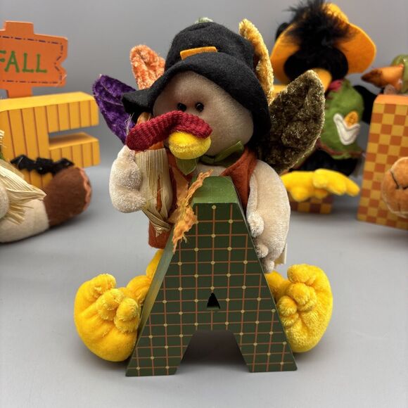 Home Interiors Fall Decorations Autumn Plush Scarecrow Crow Bear & Turkey 6-8” - Picture 3 of 10